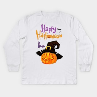 Happy Halloween Pumpkin Head Kids Long Sleeve T-Shirt